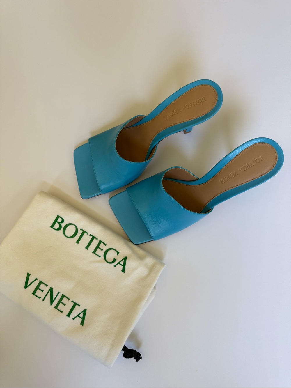 Bottega Veneta Stretch Leather Slide Sandals Sky Blue Heels IT 36.5